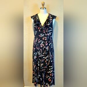 Banana Republic Floral Ruffle Faux Wrap Maxi Dress Navy Blue Pink Size 6